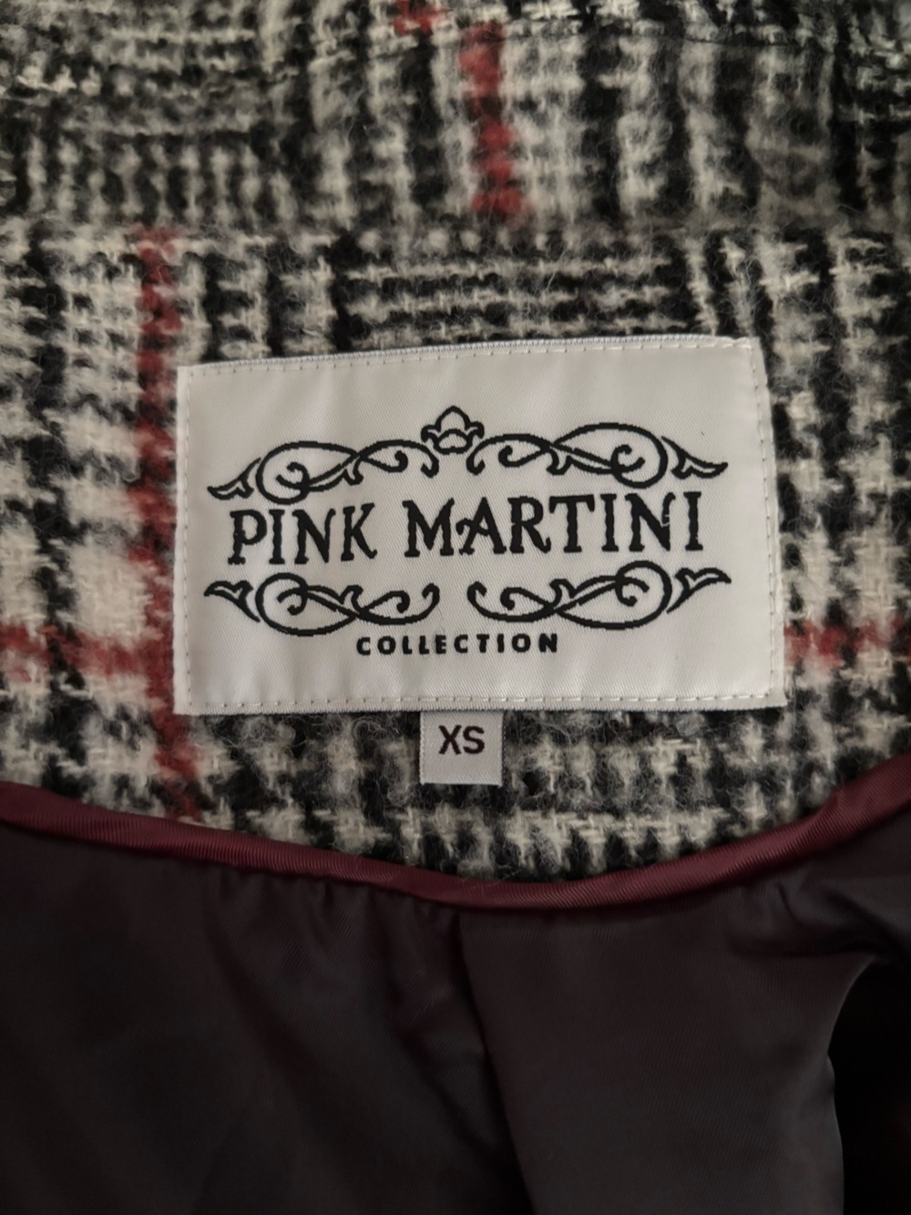Pink Martini Gray Plaid Double-Breasted Pea Coat with Pink Accents - Picture 13 of 16